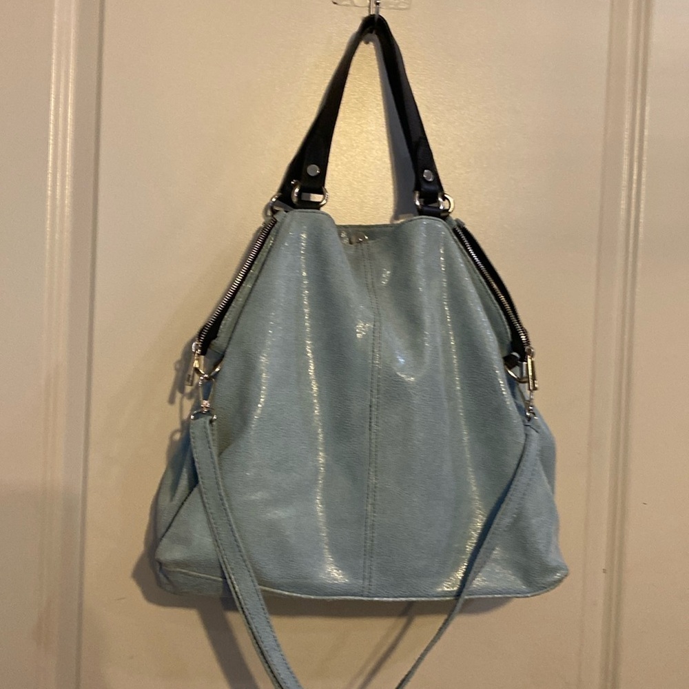 VITTORIA PACINI ITALY GENUINE LEATHER PURSE HOBO BAG ARMY PALE BLUE LARGE